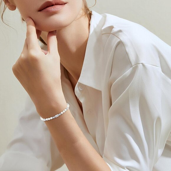 Silver & White Boho Beaded Bracelets for Women Trendy Jewelry Gifts for Lover - Picture 2 of 7